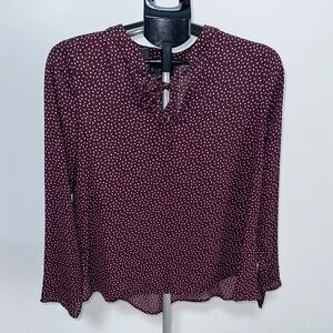 BoBeau Collection Maroon and White Dotted Long Sleeve Blouse